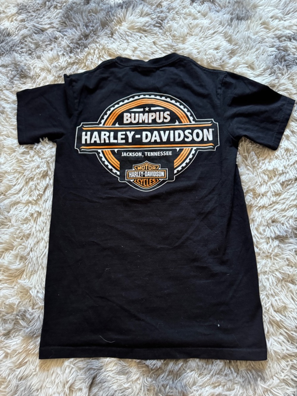 Harley-Davidson Black Tee with Orange and White Shield Logo